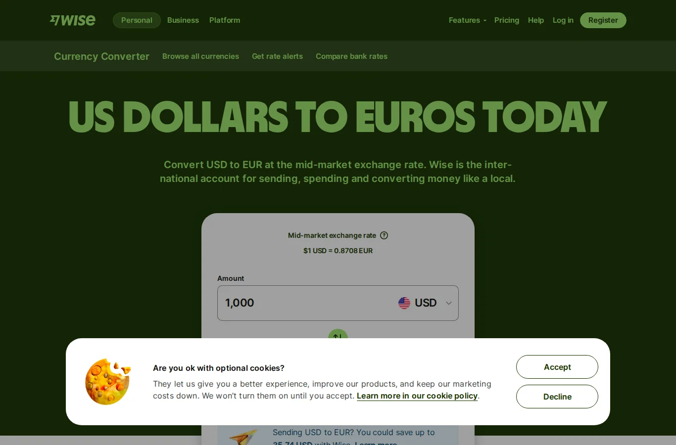 Independent currency converter showing the real mid-market exchange rate